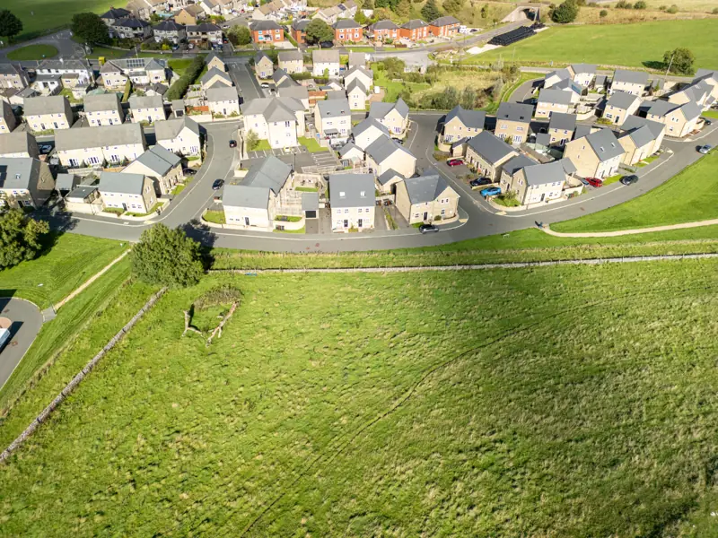Aerial view of Harpur Hill and the moor