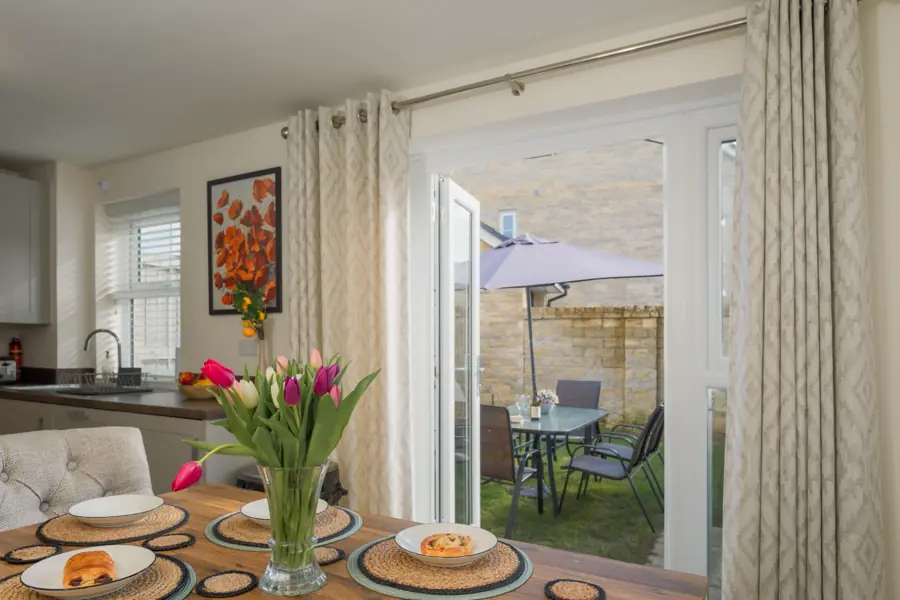 Kitchen and dining area with views of the garden