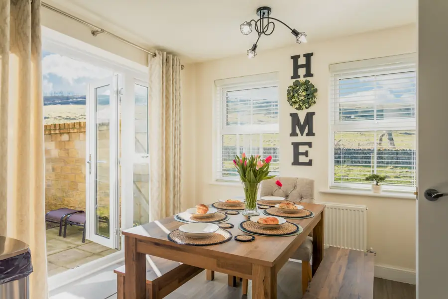 Dining table by the garden doors